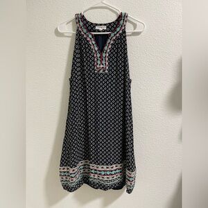 THML Navy Sleeveless Blouse with Patterned Trim